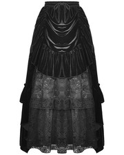 Dark In Love Gothic Bustle Skirt Long Black Velvet Lace Steampunk VTG Victorian