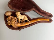 Antique Carved Meerschaum Pipe. Gundog , Rabbit, Pheasant. Hunting. Cased