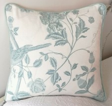  Laura Ashley Cushion Cover SUMMER PALACE Off White/Duck Egg Fabric 16" (piped) 