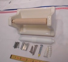 Glossy Biscuit: Clip-On-Wall Toilet Paper Holder + wood roller, Holds Big Rolls