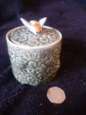 Vintage Ceramic HONEY POT  with BEE FINIAL on LID (Made in Portugal)
