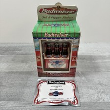 Vintage 1998 Budweiser Salt & Pepper Shakers Set By Enesco Man Cave Bar - Boxed