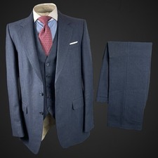 Men’s Vintage 70’s Suit 40R 34” 3PC Button Blue Pin Stripe British Tailored
