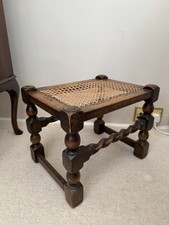 Antique English Edwardian Oak Cane top Footstool, Footrest