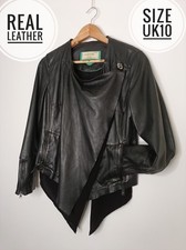 Urbancode Black Real Leather Waterfall Biker Jacket Womens Ladies size UK 10
