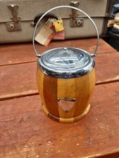 Vintage Wooden Ice Bucket, with Ceramic Liner & Wood Lid, biscuit barrel 