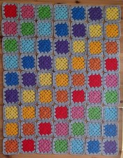 90 HANDMADE CROCHET Granny Squares Craft DIY Blanket Acrylic RAINBOW GREY 