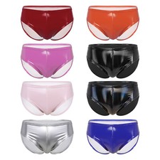 UK Mens Wet Look Patent Leather Briefs Underwear Knickers Swim Trunks Swimwear