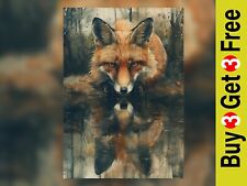 Forest Reflection Fox, Tranquil Watercolor Painting Print 5"x7" Matte Paper