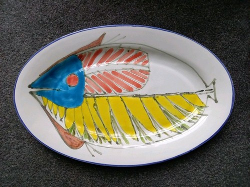 Handpainted pottery fish - pottery,