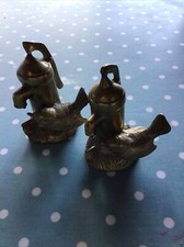 Brass Ornaments X 2 Showing A Wren And A Water Hydrant