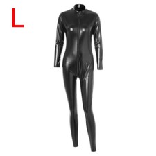 Women Shiny PVC Bodysuit Faux