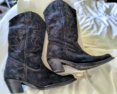 Black suede leather cowboy - leather,