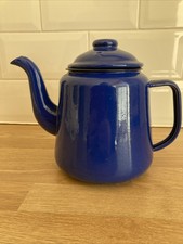 VINTAGE ENAMEL TEAPOT 14cm CAMPING CAMPERVAN PICNIC BLUE FALCON WARE?