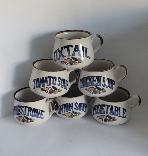 Vintage stoneware soup mugs - vintage,