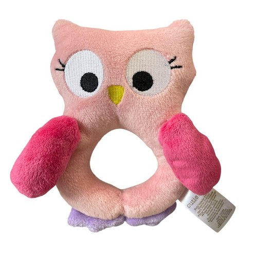Plush pink owl baby rattle - pink,