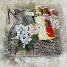 Assorted Craft Destash Bundle Box Of Lace, Tapes, Sequins, Threads, Ribbons - B