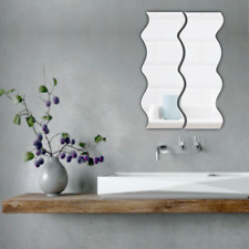 Bathroom Vanity Acrylic Mirror Pair of Wavy Shatter Resistant Wall Decor No DIY.