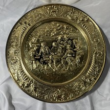 Vintage Brass Embossed Wall Plate 36.5cm Made in England