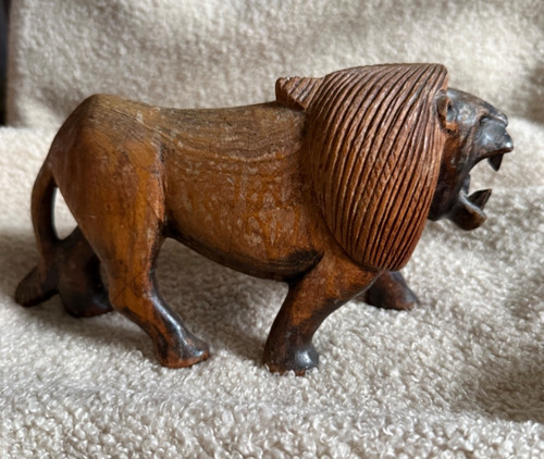 Vintage old wood carved lion - wood,