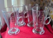 Costa Coffee Tall Glasses Latte Embossed Logo Hot Chocolate Mugs ( QTY 4)