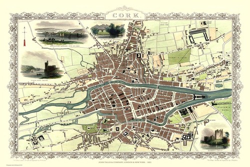 Old map cork ireland 1851 - old,