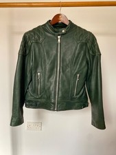 Womens Gold Top cafe racer green motorcycle motorbike leather jacket UK 8