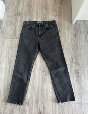 LADIES TOPSHOP MOTO RAW HEM STRAIGHT LEG BUTTON FLY STRETCH JEANS SIZE 10 W 28 