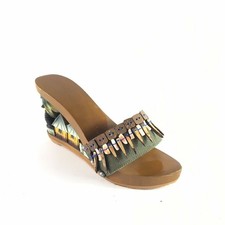 Exotic Ladies Carved Wooded Wedges Sandals Shoes Sz 3 Palm Tree Beach Hut Summer