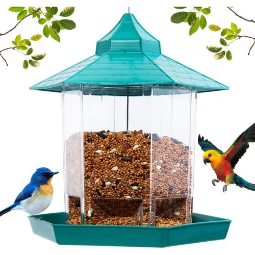 Hexagon house bird feeder - house,