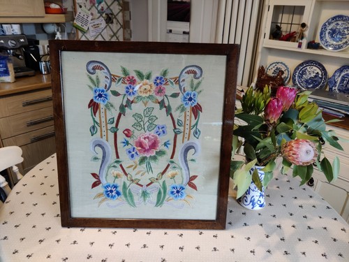 Antique firescreen embroidered - firescreen,