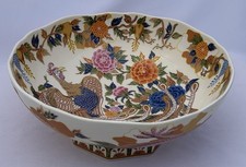 Large Japanese Satsuma ware Porcelain bowl peacock dragon floral D28cm