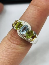 TJC silver ring UK size P with aquamarine,peridots and citrines