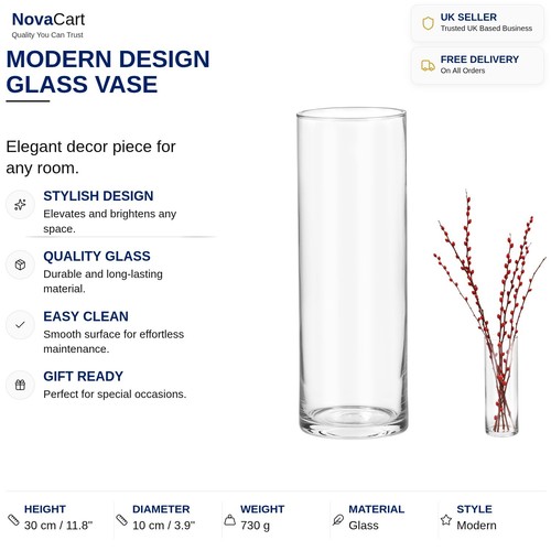 Home decor vase 30cm clear - -,
