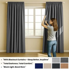 Thermal Blackout Curtains Pencil Pleat Tape Top Including Pair of Tie Backs All