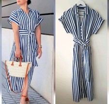 Zara L Large White Blue Stripe