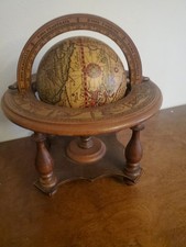 Vintage Old World Zodiac Astrology Wooden Desktop Globe w/ Stand - Made in Italy