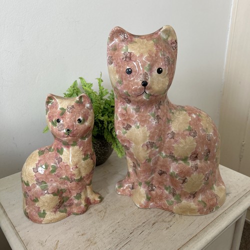 Two large pottery cats - large,