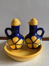 Vintage/Retro Pair Of Vinegar & Oil Bottles with Lids & Olive/Bread Plate/Dish