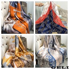 Ladies Women Large Shawl Satin Silk Feel Floral Printed Head Neck Scarf 90x180CM