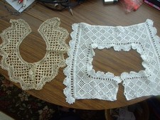 2 x Vintage antique handmade crochet lace and silk Maltese lace collars