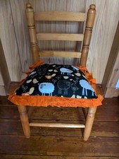 Gorgeous Vintage Woven Rattan Child's Wooden Chair with Cushion 