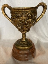 Vintage Neoclassical Gold Tone Terracotta Urn On Alabaster Pedestal