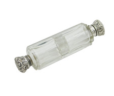 19th Century Sterling Silver Cut Glass Double-Ended Scent Bottle Antique c1880