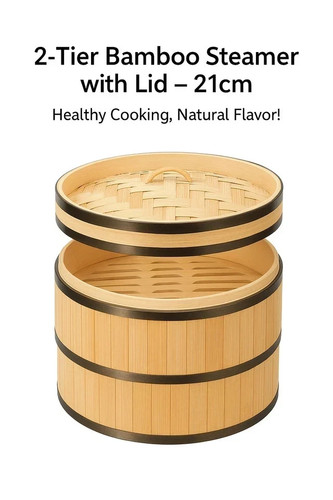 Bamboo steamer basket set - bamboo,