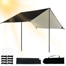 3x3M Tarpaulin Waterproof Camping Tarp Shelter Tent Awning with Poles Kit