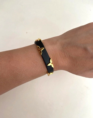 Black leather cuff - black, bracelet