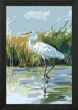 Egret Monet Style Painting