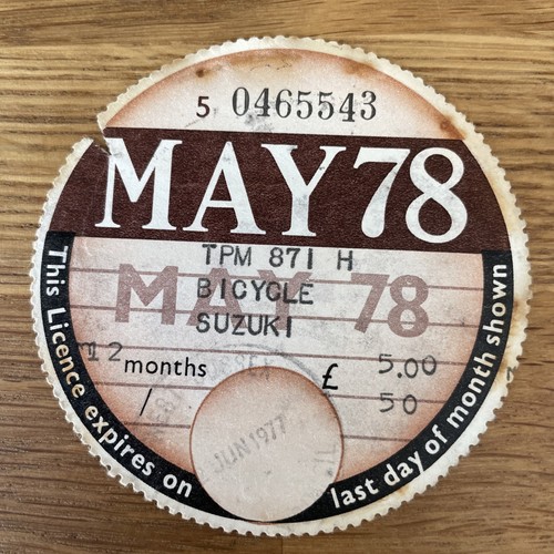 Bicycle suzuki old tax disc - bicycle,