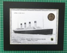 RMS TITANIC #C  Mounted Picture with Piece of Recovered Coal & 1912 Old Penny